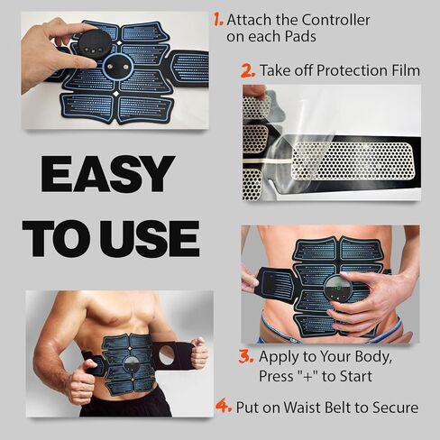 محفز عضلات البطن وتقوية العضلات - محفز عضلات ABS والذراعين، جهاز تدريب اللياقة البدنية المحمول MHD TENS الكل في واحد للرجال والنساء باللون الأسود in Kuwait