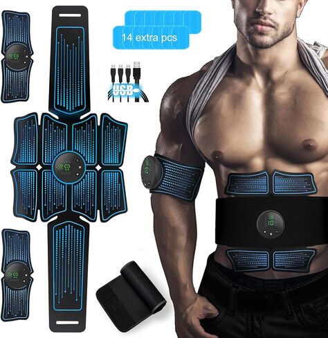 محفز عضلات البطن وتقوية العضلات - محفز عضلات ABS والذراعين، جهاز تدريب اللياقة البدنية المحمول MHD TENS الكل في واحد للرجال والنساء باللون الأسود in Kuwait