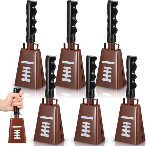6 Pack Metal Cowbell with Handle 9'' Large Football Cow Bells Loud Cow Bells Noise Maker Brown Novelty Hand Percussion Cowbells for Games Cheering Sporting Events Party Favors Supplies in Saudi Arabia
