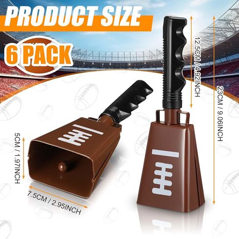 6 Pack Metal Cowbell with Handle 9'' Large Football Cow Bells Loud Cow Bells Noise Maker Brown Novelty Hand Percussion Cowbells for Games Cheering Sporting Events Party Favors Supplies in Saudi Arabia