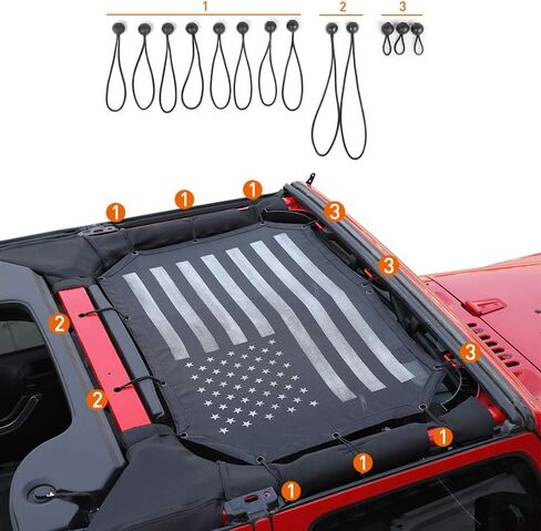Savadicar Mesh Shade Top Sunshade Cover for 2007-2018 Jeep Wrangler JK JKU 2 and 4 Door, Provide UV Protection, Durable Polyester, Black in Saudi Arabia