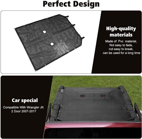 RT-TCZ for Jeep JK Sunshade Mesh Shade Top Cover Provides Roof UV Sun Protection for Jeep Wrangler JK 2 Door 2007-2017,Standard Style in Saudi Arabia