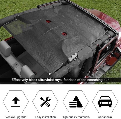 RT-TCZ for Jeep JK Sunshade Mesh Shade Top Cover Provides Roof UV Sun Protection for Jeep Wrangler JK 2 Door 2007-2017,Standard Style in Saudi Arabia
