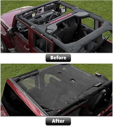 RT-TCZ for Jeep JK Sunshade Mesh Shade Top Cover Provides Roof UV Sun Protection for Jeep Wrangler JK 2 Door 2007-2017,Standard Style in Saudi Arabia