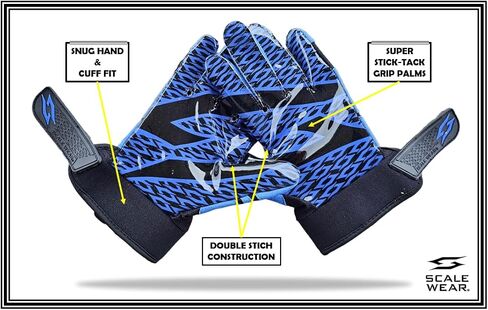 Black Stealth Padded Football Receiver Lineman Gloves Grip Silicone Palms Adult Mens Youth Sticky Boost Your Game in Saudi Arabia