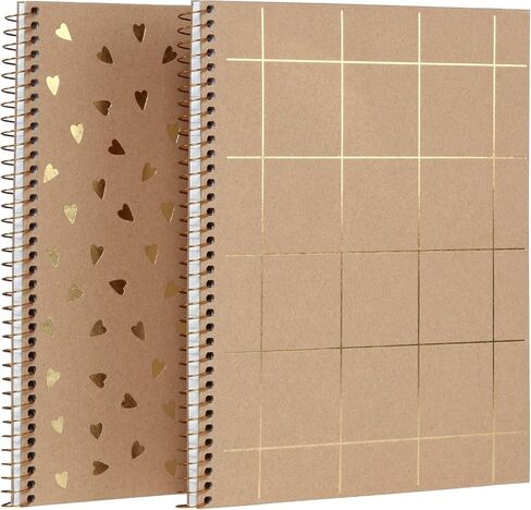 Oxford Spiral Notebooks, 2 Pack, 100% Recycled, Kraft, Gold Foil Designs, College Ruled, 80 Sheets/160 Pages, Student Gifts, Teacher Gifts (90881) in Saudi Arabia