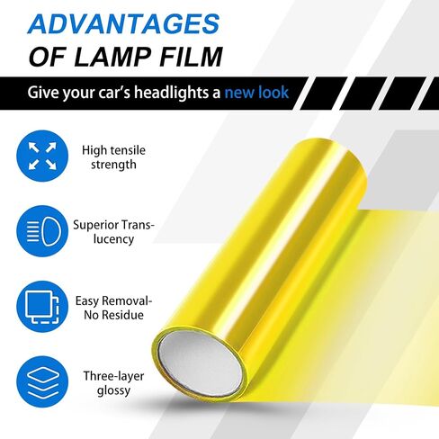 Car Light Tint Film,Headlight Tint and Tail Lights Automotive Headlights, 11.88×48 Inches, Self-Adhesive Vinyl Wrap Protector Film Easy Modification for Cars, Trucks, SUVs (Yellow) in Kuwait
