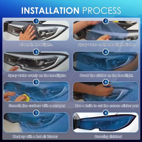 Car Light Tint Film,Headlight Tint and Tail Lights Automotive Headlights, 11.88×48 Inches, Self-Adhesive Vinyl Wrap Protector Film Easy Modification for Cars, Trucks, SUVs (Yellow) in Kuwait