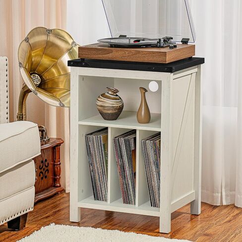 Joaxswe Record Player Stand with Vinyl Record Storage,Rustic Brown | Record Player Table Holds up to 160 Albums,Large Wood Turntable Stand Cabinet Dispaly Shelf for Living Room,Bedroom,Office in Kuwait