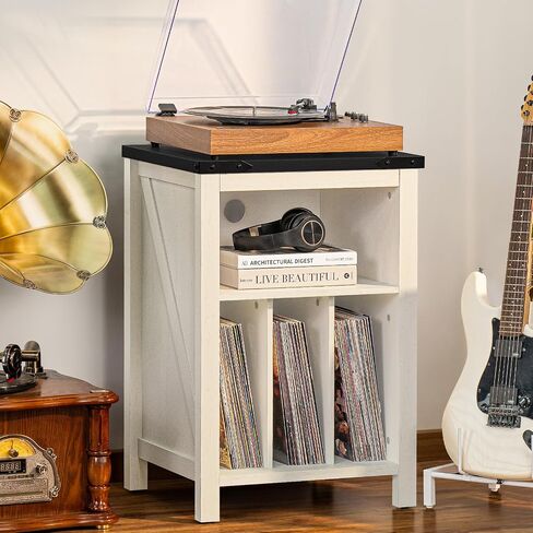 Joaxswe Record Player Stand with Vinyl Record Storage,Rustic Brown | Record Player Table Holds up to 160 Albums,Large Wood Turntable Stand Cabinet Dispaly Shelf for Living Room,Bedroom,Office in Kuwait