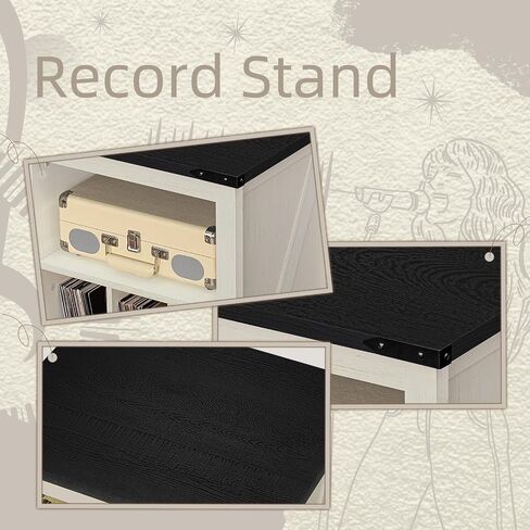 Joaxswe Record Player Stand with Vinyl Record Storage,Rustic Brown | Record Player Table Holds up to 160 Albums,Large Wood Turntable Stand Cabinet Dispaly Shelf for Living Room,Bedroom,Office in Kuwait