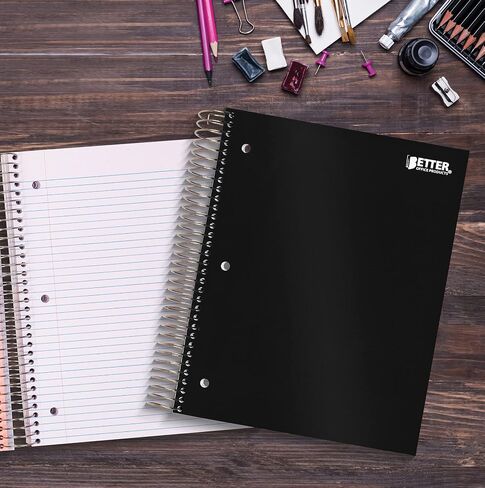 دفتر ملاحظات حلزوني من Better Office Products مكون من 5 موضوعات، غطاء بولي أسود، قاعدة الكلية، دفتر ملاحظات 200 ورقة مع 4 فواصل جيوب مزدوجة الجوانب، 11 × 8.5 بوصة in Saudi Arabia