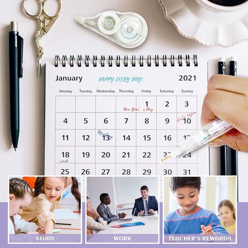 شريط تصحيح أبيض سهل الاستخدام للتصحيح الفوري، شريط مقاوم للتمزق، لوازم المكتب أو المدرسة، تدوين الملاحظات، وضع العلامات، الصياغة (عبوة من 10، 12 م/472 بوصة) in Kuwait