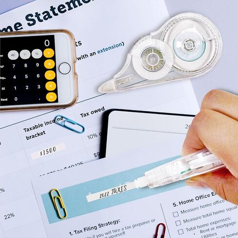 شريط تصحيح أبيض سهل الاستخدام للتصحيح الفوري، شريط مقاوم للتمزق، لوازم المكتب أو المدرسة، تدوين الملاحظات، وضع العلامات، الصياغة (عبوة من 10، 12 م/472 بوصة) in Kuwait