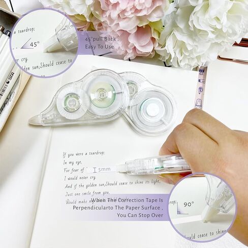 شريط تصحيح أبيض سهل الاستخدام للتصحيح الفوري، شريط مقاوم للتمزق، لوازم المكتب أو المدرسة، تدوين الملاحظات، وضع العلامات، الصياغة (عبوة من 10، 12 م/472 بوصة) in Kuwait