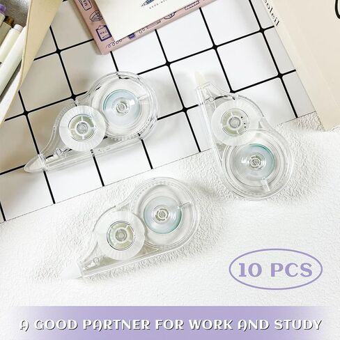 شريط تصحيح أبيض سهل الاستخدام للتصحيح الفوري، شريط مقاوم للتمزق، لوازم المكتب أو المدرسة، تدوين الملاحظات، وضع العلامات، الصياغة (عبوة من 10، 12 م/472 بوصة) in Kuwait