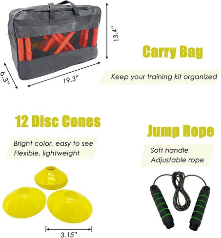 Agility Ladder Soccer Training Equipment, Football Speed Training, 20ft Agility Ladder with 12 Rungs, 4 Speed Hurdles, 12 Training Cones, Resistance Parachute, Jump Rope with Carry Bag in Kuwait