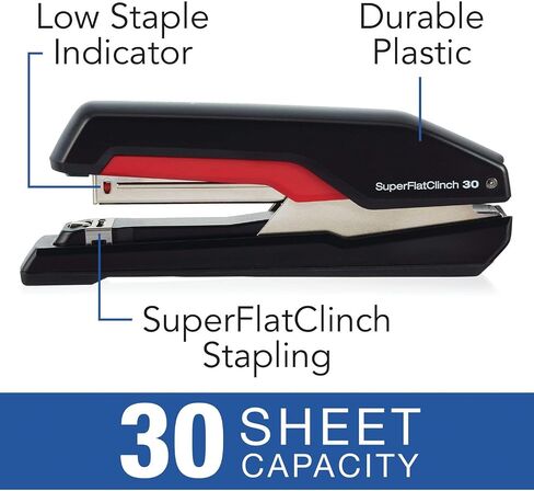 Swingline Stapler, SuperFlatClinch 50, Half Strip Desktop Stapler, 50 Sheet Capacity, Black/Red (5000599A) in Saudi Arabia