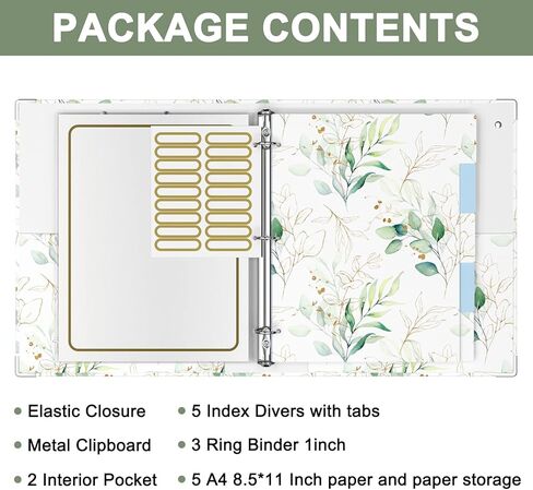 Rouidr 3 Ring Binder with clipboard, 1 inch 8.5 x 11 in Letter Size View Binders Organizer with Dividers Tabs & Clear Sleeves, School Supplies, Office Supplies, Colorful Leaves in Kuwait