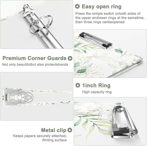 Rouidr 3 Ring Binder with clipboard, 1 inch 8.5 x 11 in Letter Size View Binders Organizer with Dividers Tabs & Clear Sleeves, School Supplies, Office Supplies, Colorful Leaves in Kuwait