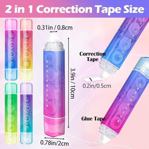 2 in 1 White Out Correction Tape and Double Sided Tape Pen Adhesive Roller, Quick Dry Japan White Out with Permanent Adhesive Tape Runner for School, Office, Crafting, Scrapbooking (4 Pack) in Kuwait