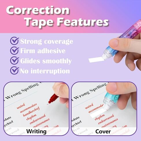 2 in 1 White Out Correction Tape and Double Sided Tape Pen Adhesive Roller, Quick Dry Japan White Out with Permanent Adhesive Tape Runner for School, Office, Crafting, Scrapbooking (4 Pack) in Kuwait