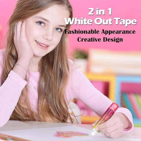 2 in 1 White Out Correction Tape and Double Sided Tape Pen Adhesive Roller, Quick Dry Japan White Out with Permanent Adhesive Tape Runner for School, Office, Crafting, Scrapbooking (4 Pack) in Kuwait