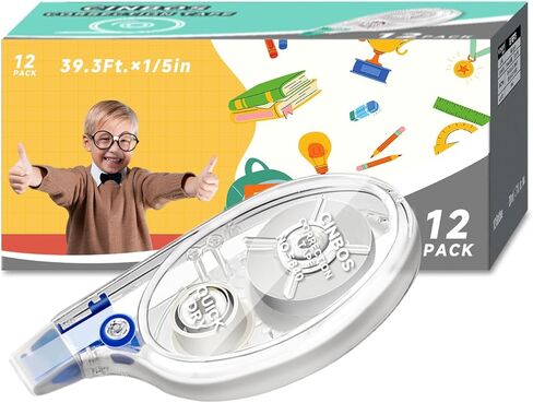 White Out مع أداة تطبيق جانبية وغطاء، 39.3 قدم، 12 حزمة من Whiteout، شريط تصحيح للتصحيحات الفورية (CS-901) in Kuwait