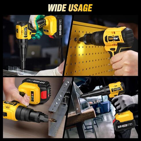 مسدس برشام لاسلكي مع بطاريتين 4.0 أمبير، مجموعة صامولة برشام كهربائية 2 في 1 مع وضع الذاكرة ومحرك بدون فرش، أداة مسدس برشام للمسامير (1/8 بوصة، 5/32 بوصة، 3/16 بوصة) وبرشام المكسرات (1/4"، 5/16"، 3/8") in Kuwait