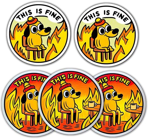 5 قطع مقاس 3.2 بوصة ملصق This is Fine Meme ملصق الكلب الناري لحقيبة السفر والكمبيوتر المحمول وزجاجات المياه والهاتف والسيارة ملصق مضاد للماء. in Saudi Arabia