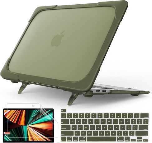 حافظة Mektron لجهاز MacBook Pro 13 بوصة 2022 2021 2020 M1 M2 A2338 A2289 A2251، غطاء حماية بطبقة مزدوجة رفيعة شديدة التحمل مع مسند قابل للطي لجهاز MacBook Pro 13 Touch Bar، أخضر أفوكادو in Kuwait