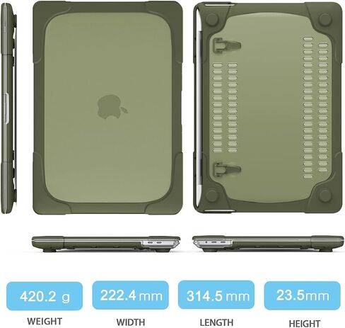حافظة Mektron لجهاز MacBook Pro 13 بوصة 2022 2021 2020 M1 M2 A2338 A2289 A2251، غطاء حماية بطبقة مزدوجة رفيعة شديدة التحمل مع مسند قابل للطي لجهاز MacBook Pro 13 Touch Bar، أخضر أفوكادو in Kuwait