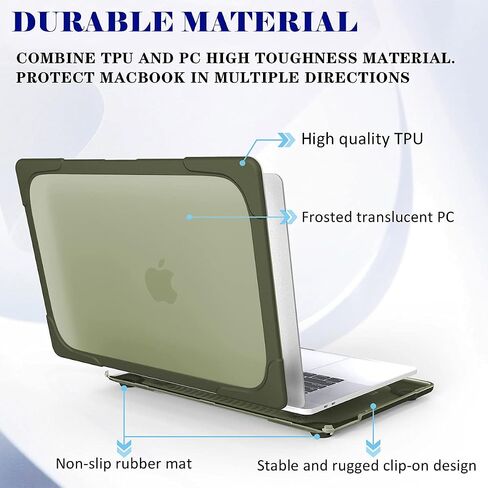 حافظة Mektron لجهاز MacBook Pro 13 بوصة 2022 2021 2020 M1 M2 A2338 A2289 A2251، غطاء حماية بطبقة مزدوجة رفيعة شديدة التحمل مع مسند قابل للطي لجهاز MacBook Pro 13 Touch Bar، أخضر أفوكادو in Kuwait