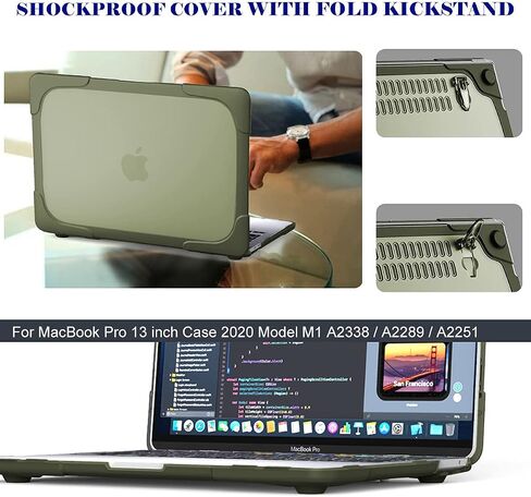 حافظة Mektron لجهاز MacBook Pro 13 بوصة 2022 2021 2020 M1 M2 A2338 A2289 A2251، غطاء حماية بطبقة مزدوجة رفيعة شديدة التحمل مع مسند قابل للطي لجهاز MacBook Pro 13 Touch Bar، أخضر أفوكادو in Kuwait