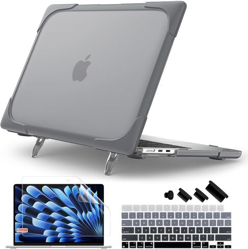 حافظة Batianda لجهاز M3 MacBook Air مقاس 15 بوصة 2024 A3114 A2941 (M2) 2023، هيكل صلب واقٍ شديد التحمل مقاوم للصدمات مع مسند قابل للطي وواقي شاشة لغطاء لوحة المفاتيح لتعزيز المتانة، رمادي in Saudi Arabia