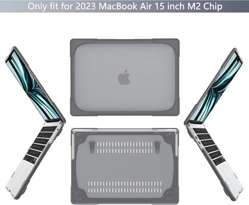حافظة Batianda لجهاز M3 MacBook Air مقاس 15 بوصة 2024 A3114 A2941 (M2) 2023، هيكل صلب واقٍ شديد التحمل مقاوم للصدمات مع مسند قابل للطي وواقي شاشة لغطاء لوحة المفاتيح لتعزيز المتانة، رمادي in Saudi Arabia