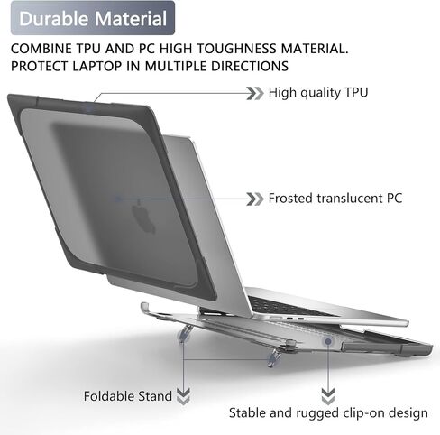 حافظة Batianda لجهاز M3 MacBook Air مقاس 15 بوصة 2024 A3114 A2941 (M2) 2023، هيكل صلب واقٍ شديد التحمل مقاوم للصدمات مع مسند قابل للطي وواقي شاشة لغطاء لوحة المفاتيح لتعزيز المتانة، رمادي in Saudi Arabia