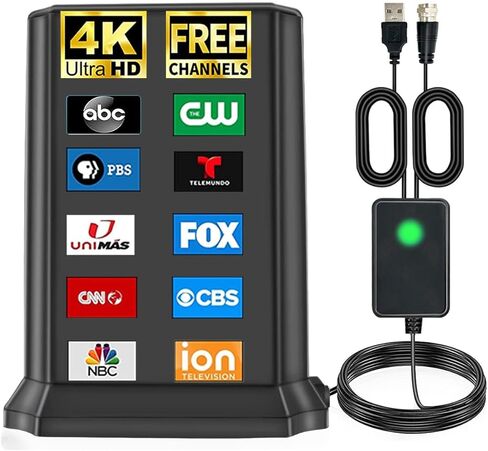 TV Antenna, Antenna TV Digital HD Indoor with 500+ Miles Range, 2024 Upgraded TV Antenna for Smart TV with Amplifier Signal Booster, HD Antenna for TV, Support 8K 4K 1080p All TVs, 32ft Coax Cable in Kuwait