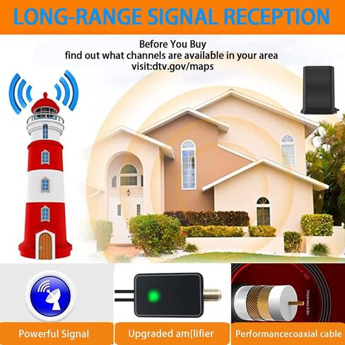 TV Antenna, Antenna TV Digital HD Indoor with 500+ Miles Range, 2024 Upgraded TV Antenna for Smart TV with Amplifier Signal Booster, HD Antenna for TV, Support 8K 4K 1080p All TVs, 32ft Coax Cable in Kuwait