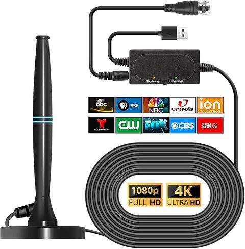 TV Antenna for Smart TV Indoor, Strong Magnetic Base Indoor TV Antenna for Easy Installation, Long Range Reception HD Antenna for TV Indoor 4k 1080P Channels in Saudi Arabia