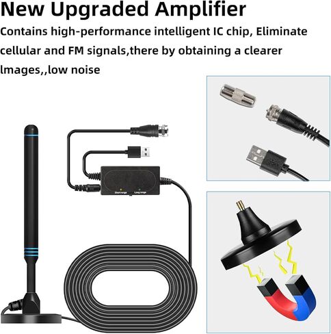 TV Antenna for Smart TV Indoor, Strong Magnetic Base Indoor TV Antenna for Easy Installation, Long Range Reception HD Antenna for TV Indoor 4k 1080P Channels in Saudi Arabia