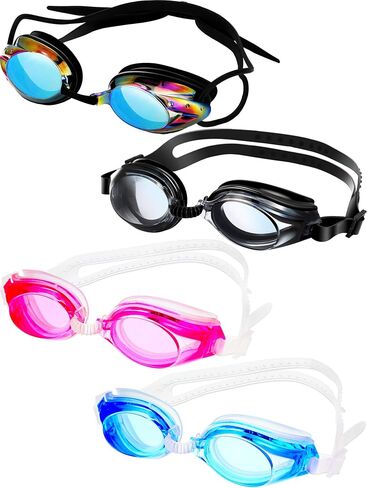 4 Pairs Triathlon Swim Goggles, Swimming Goggles Anti Fog Shatterproof UV Protection Goggles, Assorted Colors in Saudi Arabia