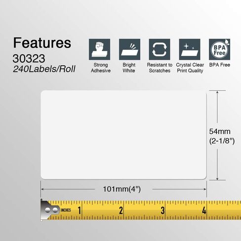 BETCKEY - ملصقات DYMO 30323 (2-1/8 بوصة × 4 بوصة) للشحن/الاسم، لاصقة قوية ومثقوبة، متوافقة مع طابعات DYMO Labelwriter 450 و4XL وRollo وZebra المكتبية [16 لفة/3840 ملصقًا] in Saudi Arabia