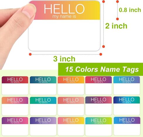 ملصقات علامات أسماء قابلة للإزالة بـ 15 لونًا و300 ملصق (Hello My Name is) للمكتب والاجتماعات والمدرسة والمعلمين والبريد (3 × 2 بوصة) in Kuwait