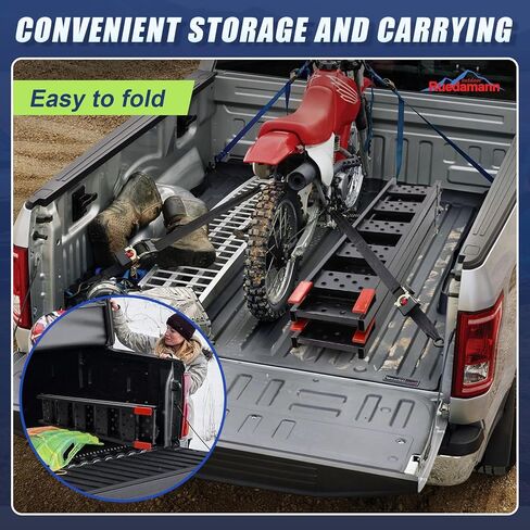 Ruedamann 83" L x 9" W Steel Folding Ramp, 960lbs Capacity Loading Ramp, Heavy Duty Motorcycle Ramp, Portable Truck Ramps for Pickup, ATVs, UTVs, Dirt Bikes, Lawnmowers, Black, Pack of 2 in Kuwait