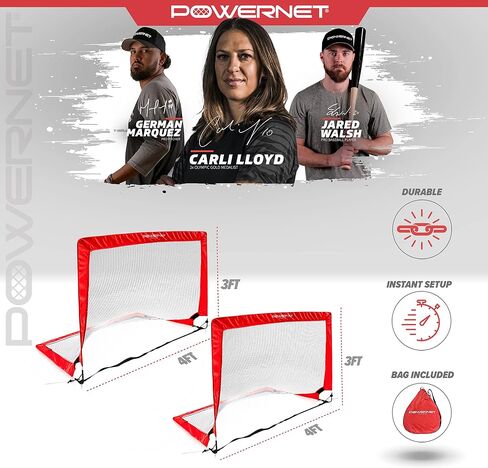 PowerNet Soccer Popup Net الهدف المحمول | مستطيل 4 × 3 | 2 هدف + 1 حقيبة حمل | إطار متين خفيف الوزن | إعداد سريع، تخزين سهل الطي | لعبة جانبية صغيرة قصيرة | دقة الممارسة الفنية in Saudi Arabia