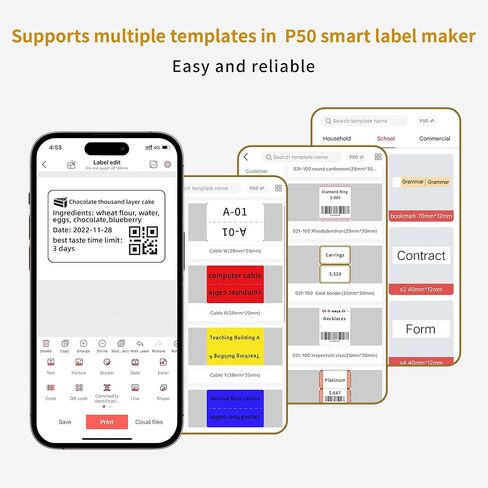 Label Maker, P50 Barcode Label Maker 2 inch Portable Thermal Bluetooth Label Printer for Home Office Small Business Clothes Address Mini Label Maker Machine Compatible with Phones &PC(With 1 Label) in Kuwait