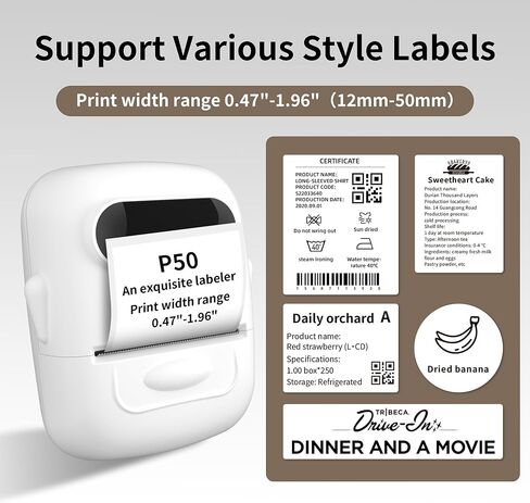 Label Maker, P50 Barcode Label Maker 2 inch Portable Thermal Bluetooth Label Printer for Home Office Small Business Clothes Address Mini Label Maker Machine Compatible with Phones &PC(With 1 Label) in Kuwait