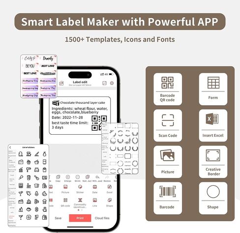 Label Maker, P50 Barcode Label Maker 2 inch Portable Thermal Bluetooth Label Printer for Home Office Small Business Clothes Address Mini Label Maker Machine Compatible with Phones &PC(With 1 Label) in Kuwait