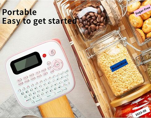 آلة صنع الملصقات الوردية، صانع الملصقات المحمول D210S، لوحة مفاتيح QWERTY، ملصق بديل لصانع الملصقات Brother P Touch، للمكتب المنزلي وتنظيم أطفال المدارس in Kuwait
